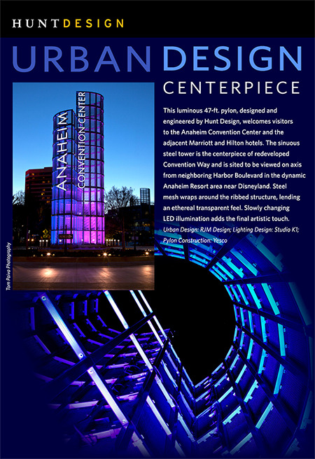 Urban design centerpiece lights up the entrance at Anaheim Convention Center