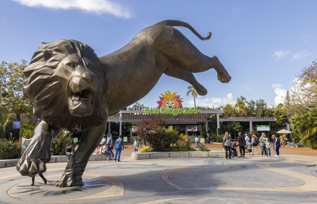 Front entrance sign at the San Diego Zoo celebrates the San Diego Zoo Wildlife Alliance updated branding.